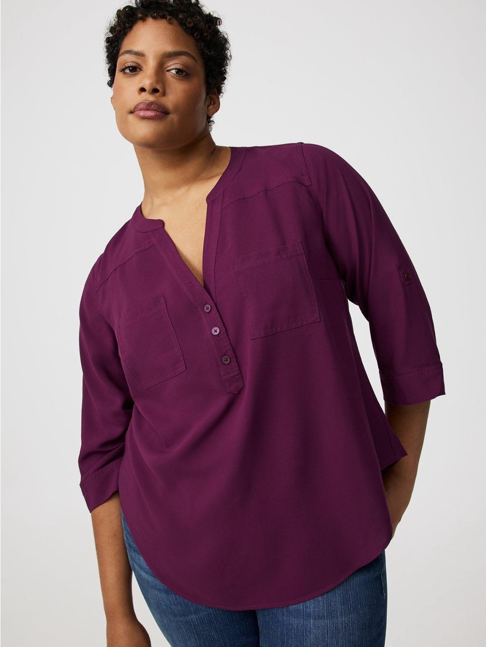 torrid Deep Plum Split-Neck Button Blouse